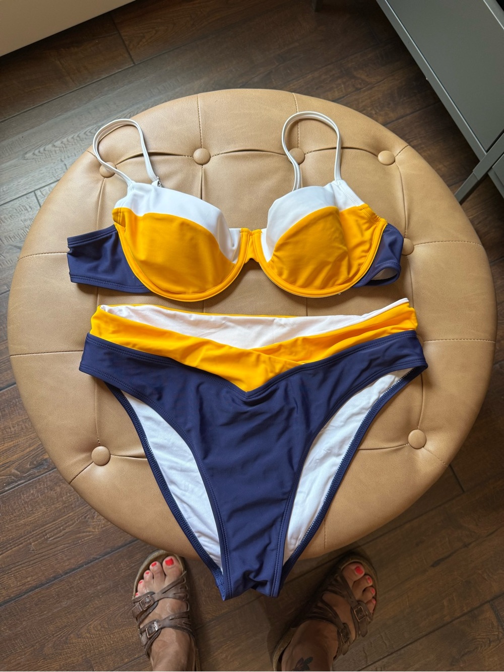 Cupshe Navy, Yellow & White Colorblock Underwire Bikini